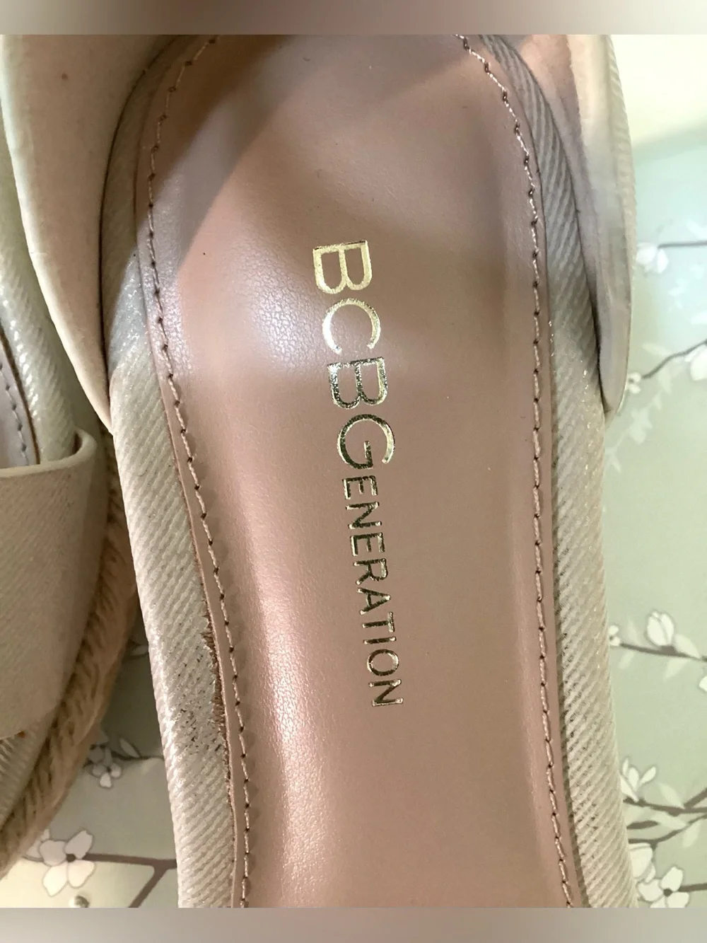 BCBGeneration wedge shiny sandals. Heel 2 3/4”